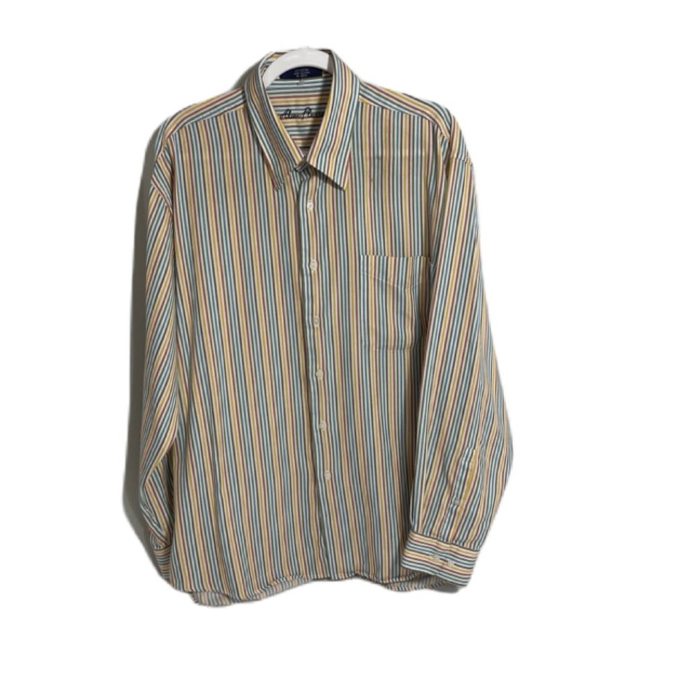 Alan Flusser Extra Large Men's Long Sleeve Shirt Colorful Strip Pattern